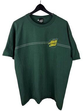 Mens 2010s Santa Cruz Skateboard Flame Double Sided Green Shirt Size XL